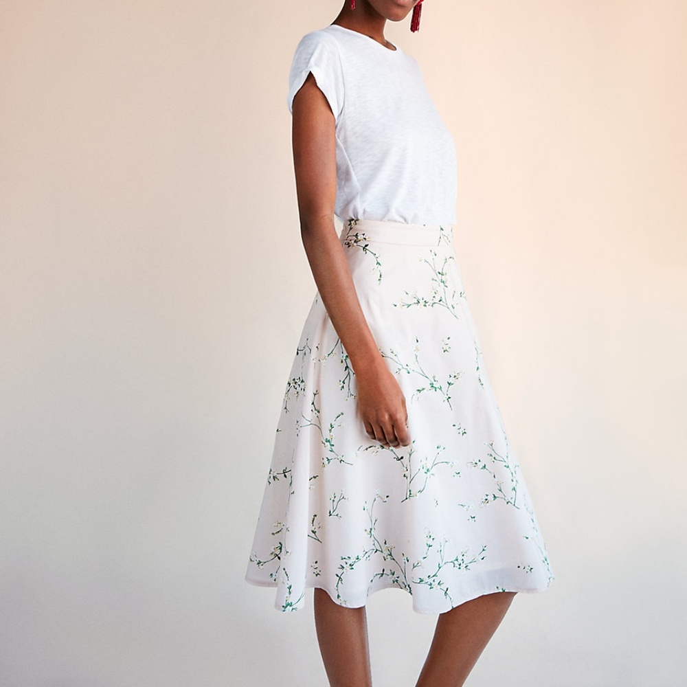 Express High Waisted Floral Cotton Midi Skirt, NWT